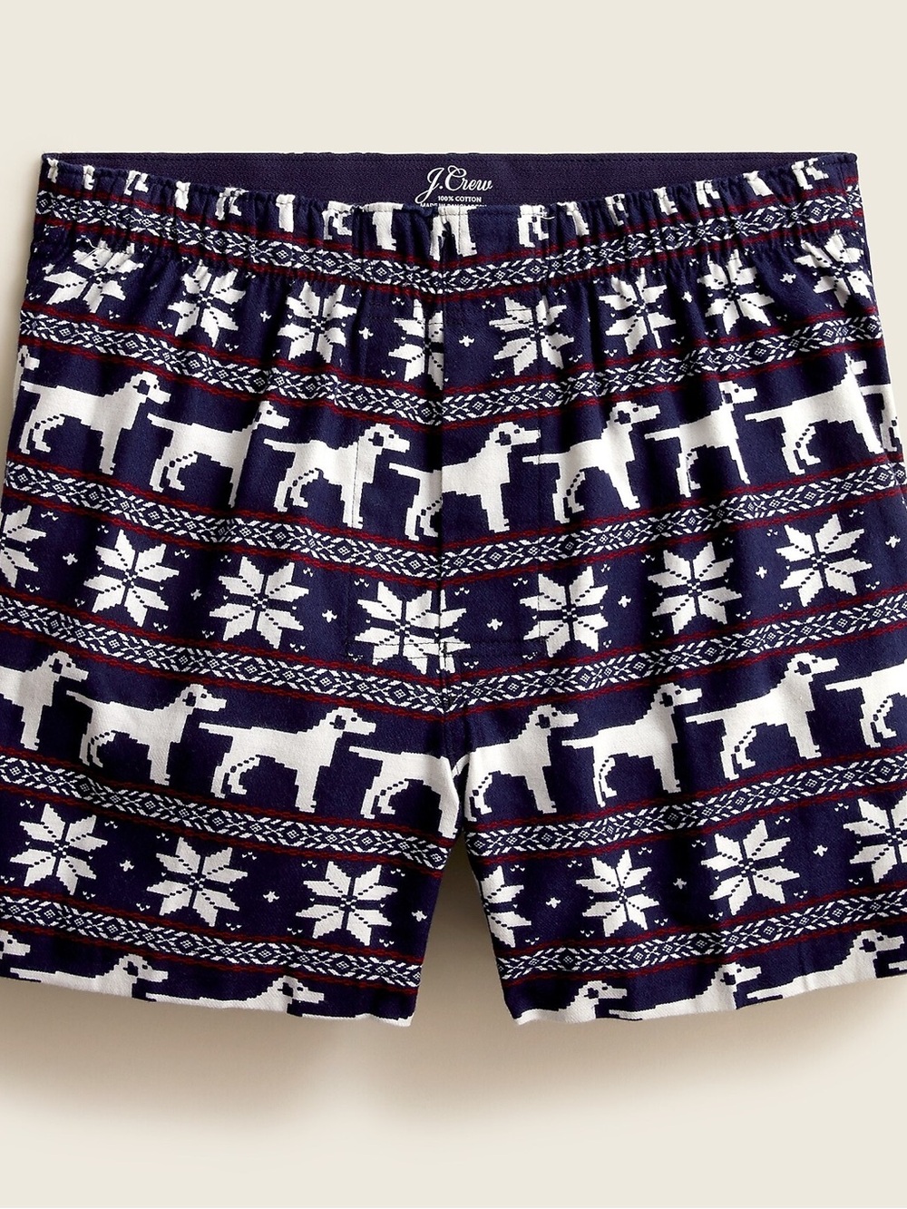 J.Crew Mens Fair Isle Dog Print Flannel Boxers Lounge Shorts Holiday Size L NWOT